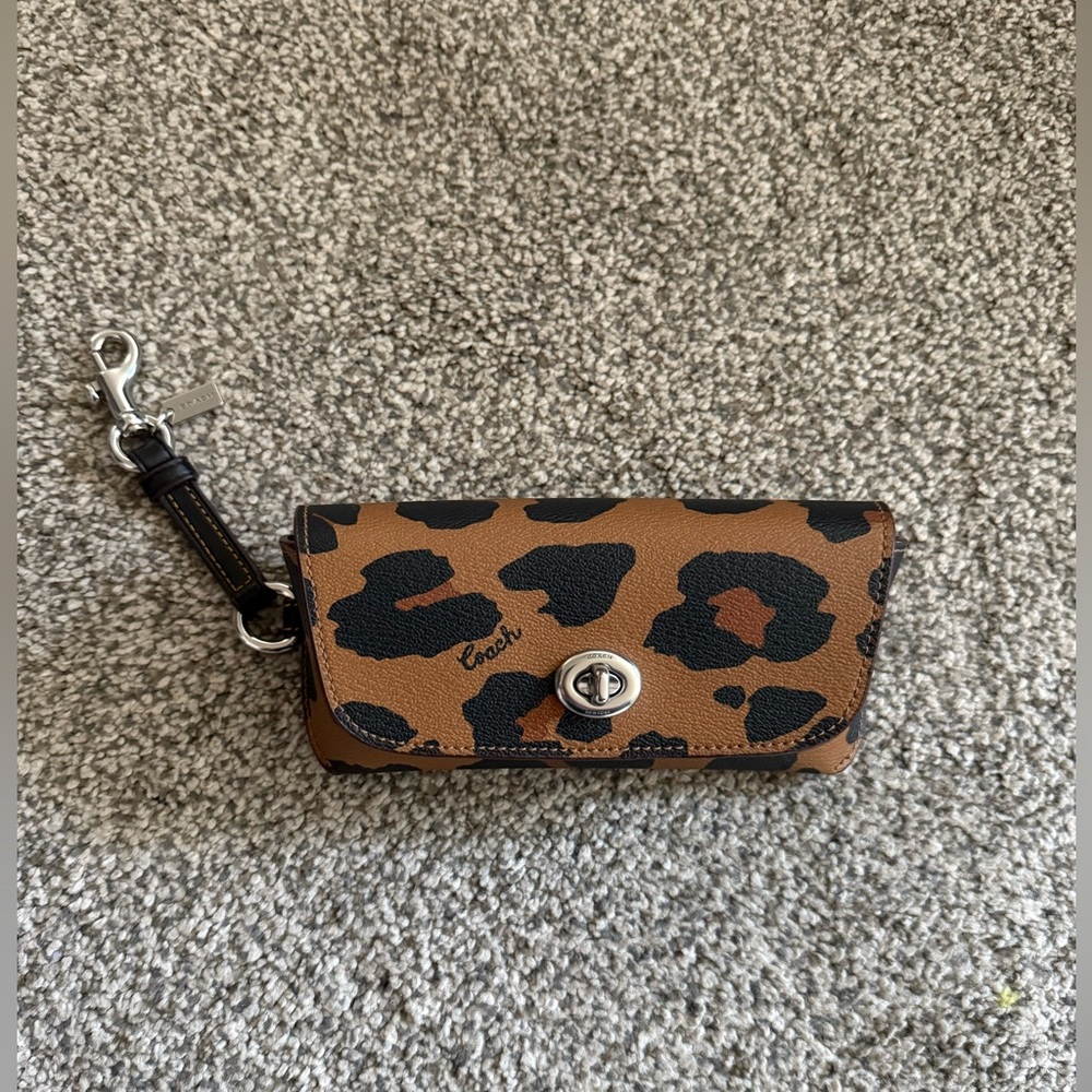 Coach Sunglass Case With Leopard Print And Signature Canvas Interior
